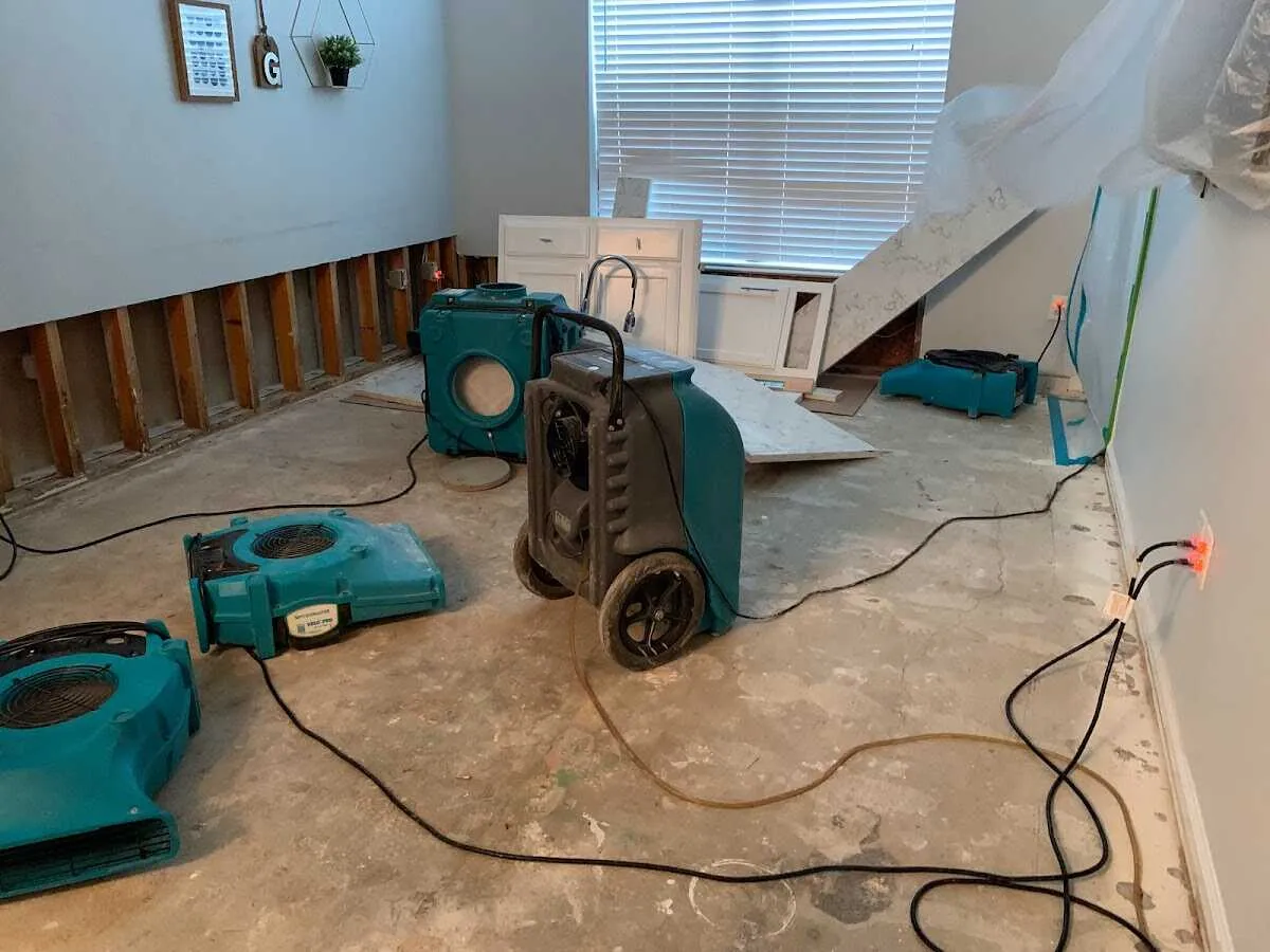 Dehumidifier in flood-cut room for Water Damage Restoration in Shrewsbury